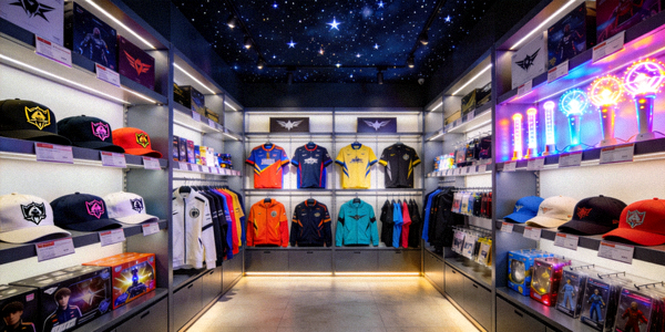 星空电竞商城内的各大战队队服、帽子、应援棒等周边商品